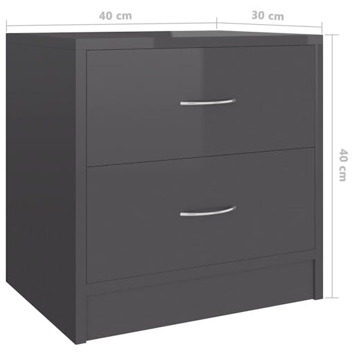 NNEVL Bedside Cabinets 2 pcs High Gloss Grey 40x30x40 cm Chipboard