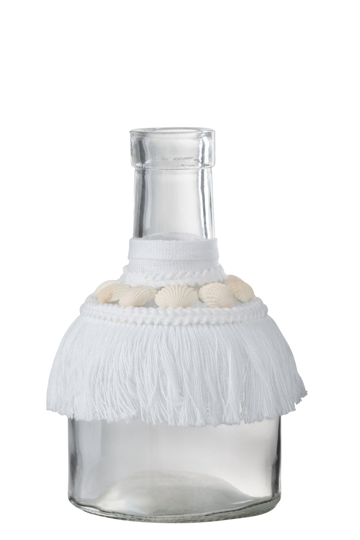 J-Line vaas Schelpen - glas/textiel - wit - medium - 3 stuks - 15 cm hoog