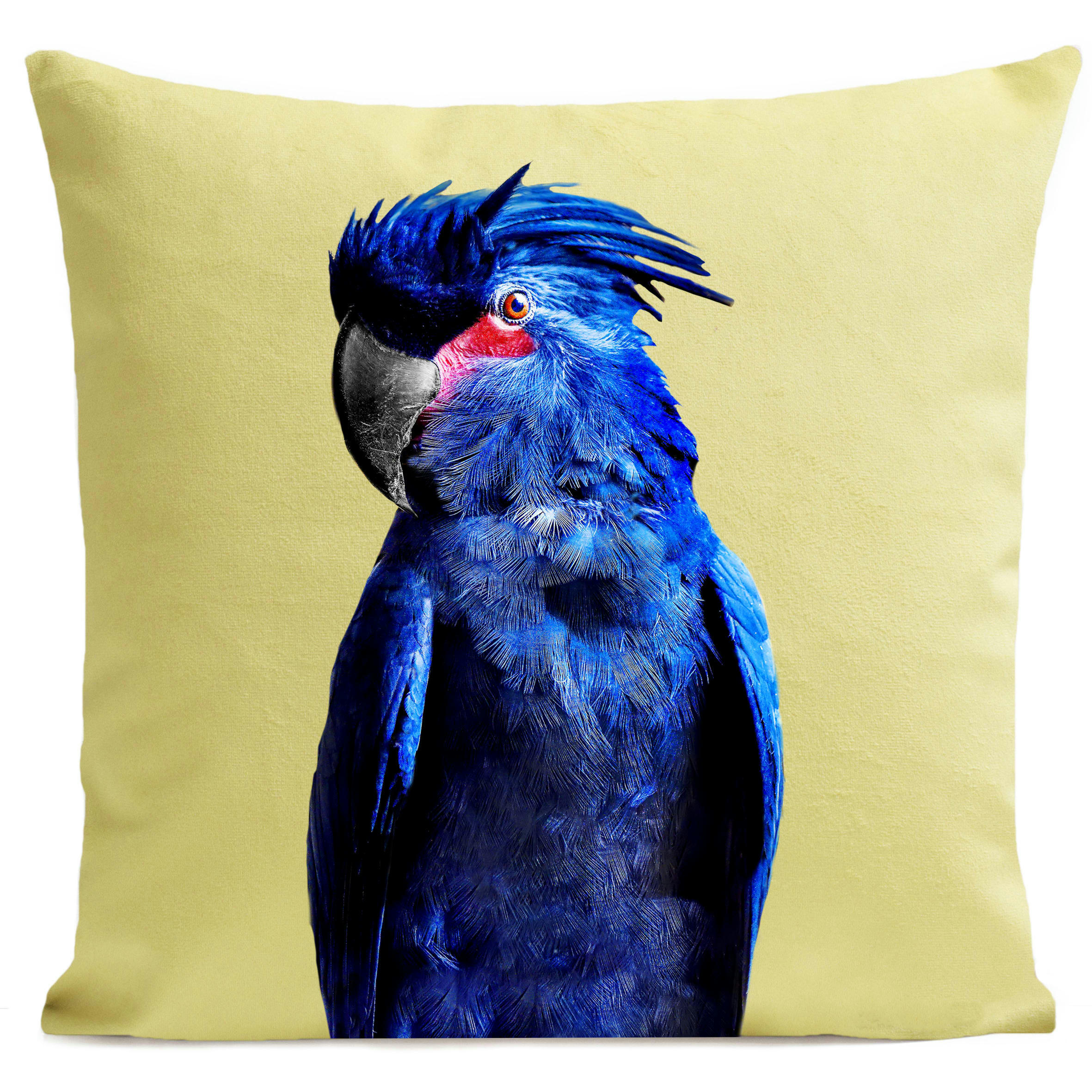 - Coussin tropical oiseau perroquet suédine jaune 40x40cm