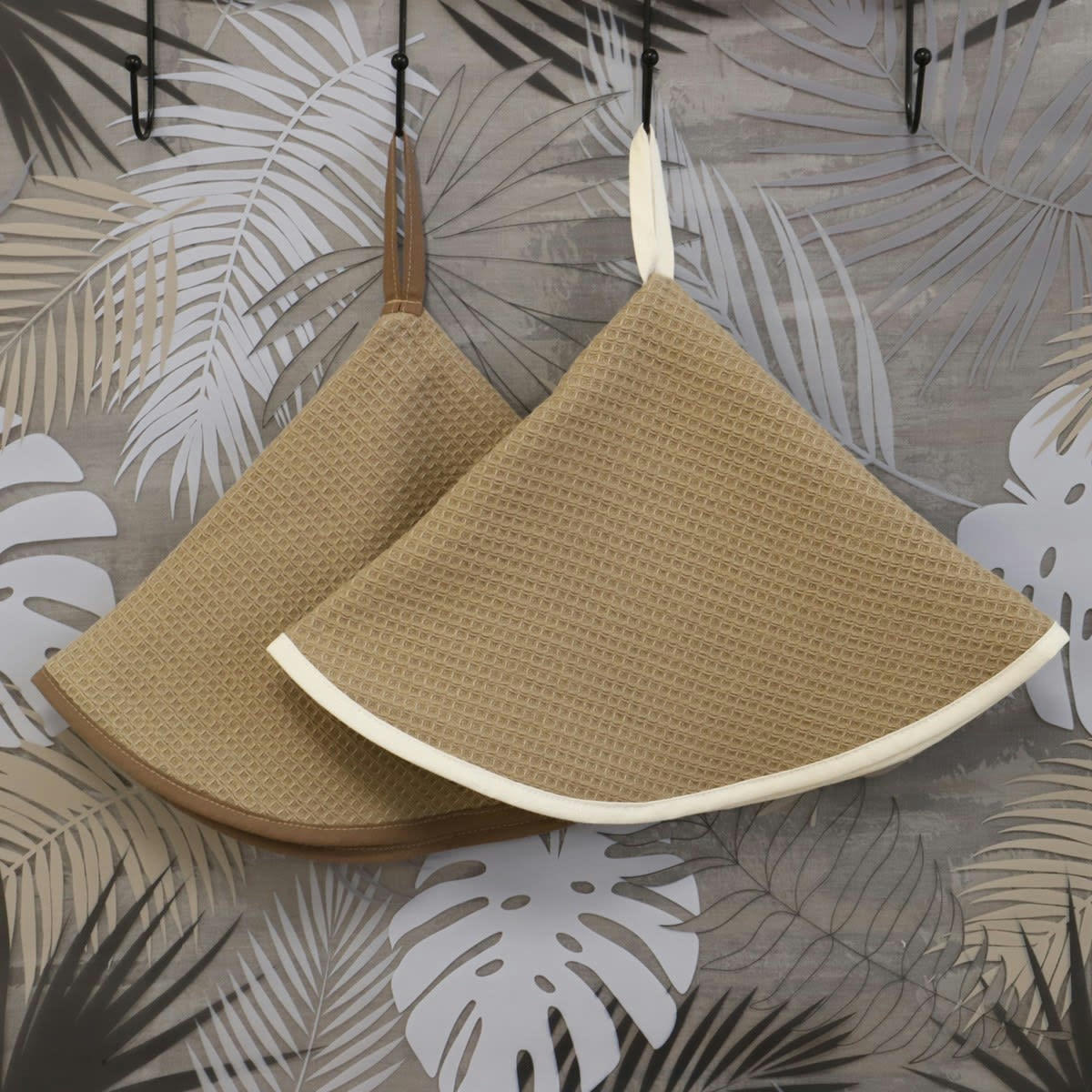 AMBIANCE - Lot de 2 essuies mains en coton taupe