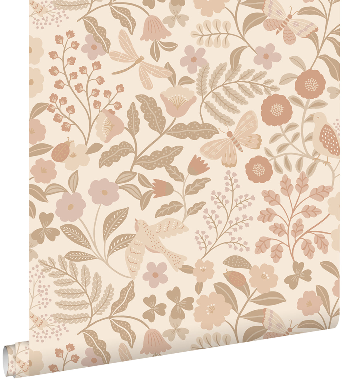 ESTAhome behang bloemen en vogels beige en zacht roze - 53 cm x 10.05 m - 139868