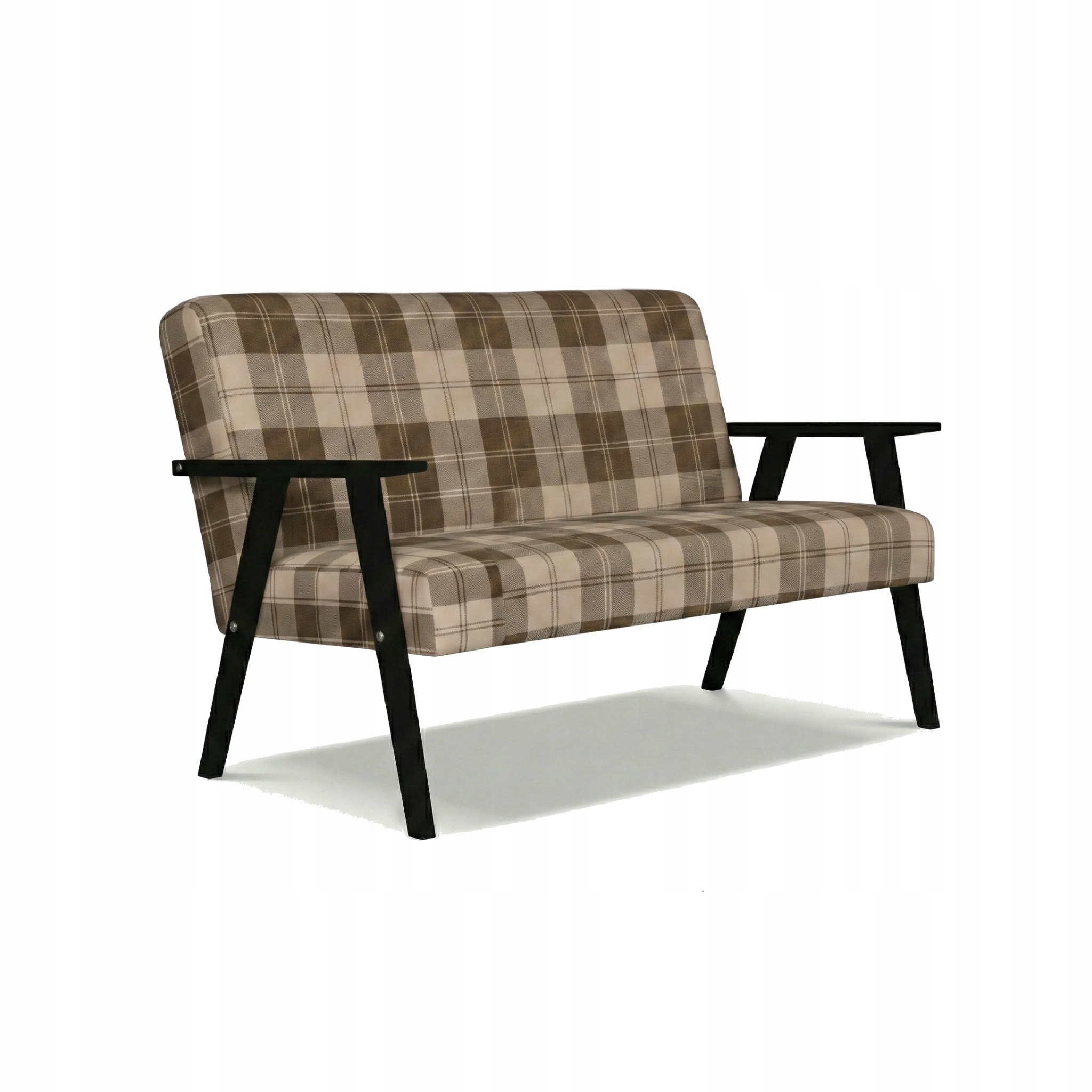 Sofa w stylu PRL retro vintage SOLER Family Meble krata brązowo - beżowa