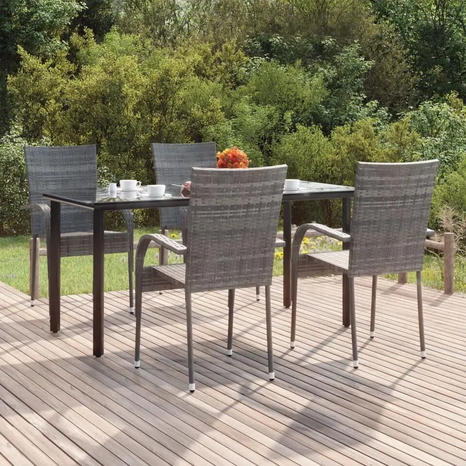 vidaXL - 5-delige Tuinset - 4 grijs poly rattan fauteuils en 160x80 zwart tafel