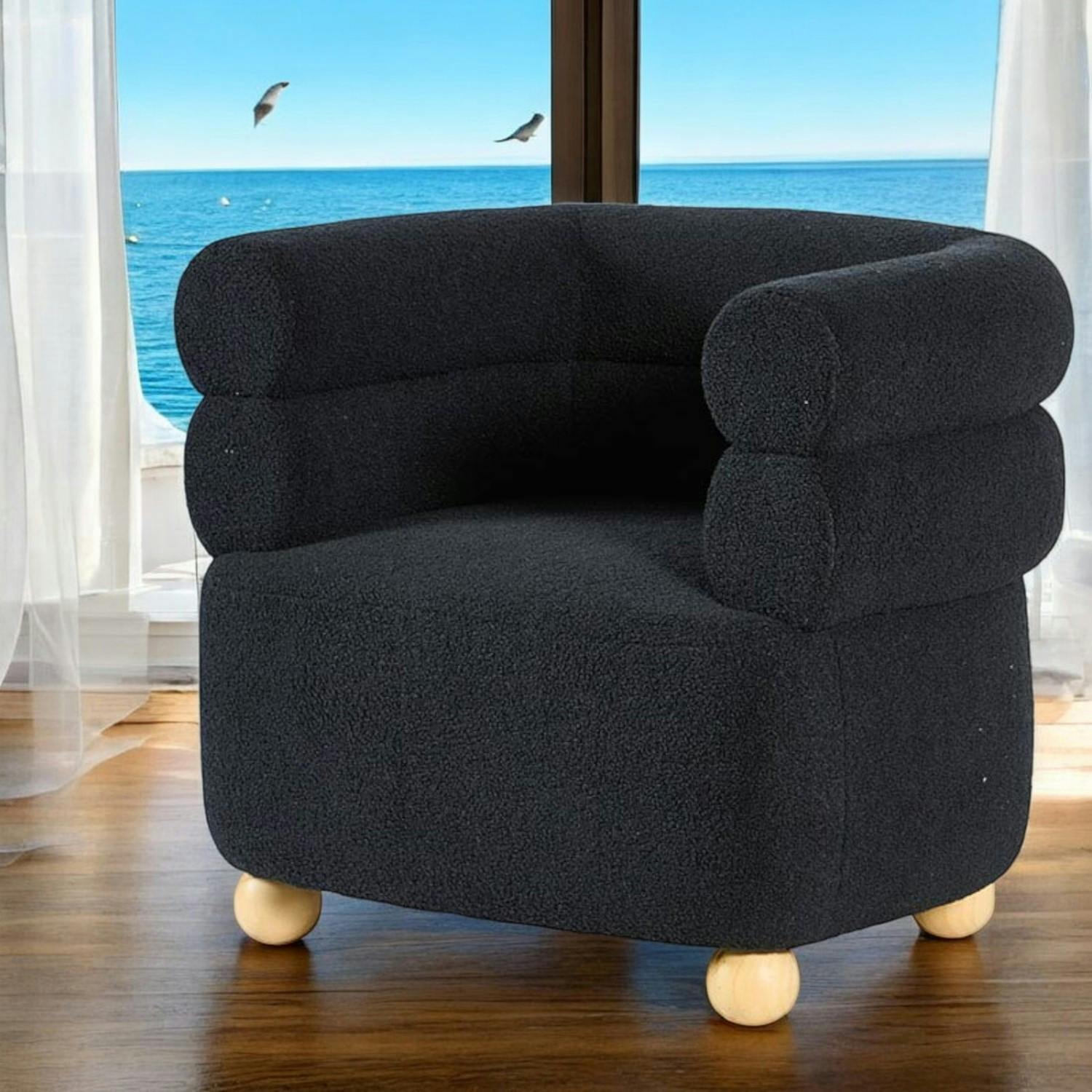 Fauteuil cabriolet design tissu bouclé bleu IENA