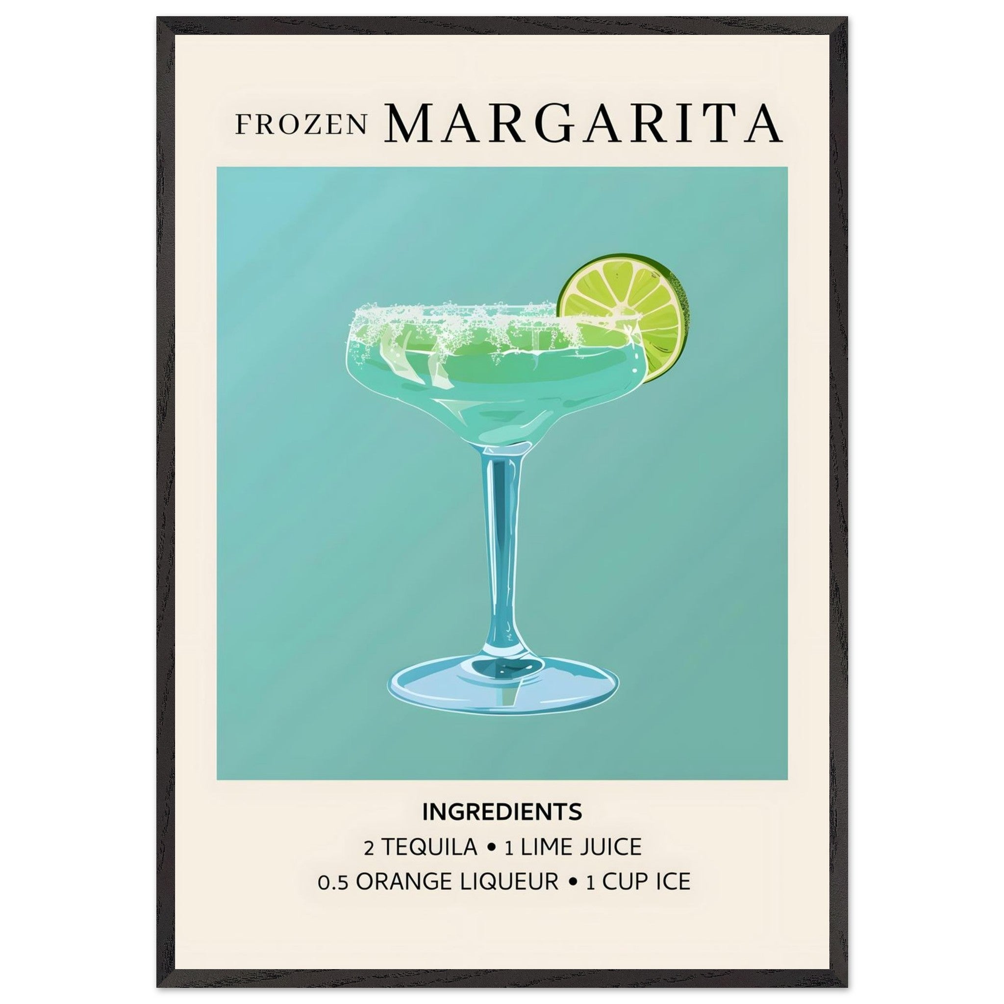 Artfulprints Poster met Lijst Frozen Margarita cocktail II - Ingrediënten  - 70x100 cm - Turquoise