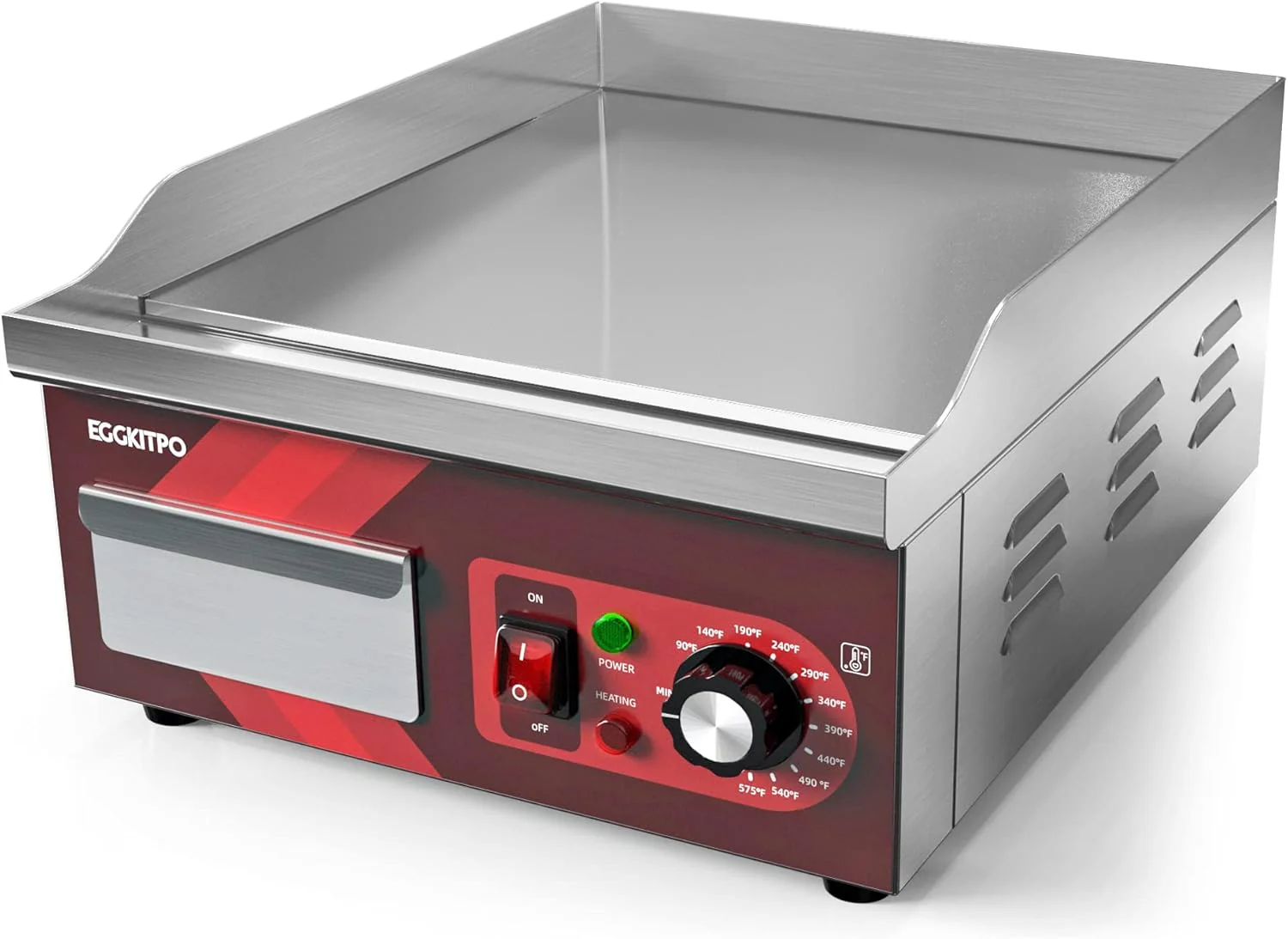 14 Inch Electric Griddle, Non-Stick Flat Top Grill Commercial Electric Countertop Griddles Stainless Steel Adjustable Temperature Control 90��F-575��F for Home or Restaurant Use(14 INCH 120V 1800W)