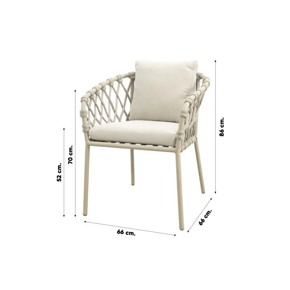Set van 4 - Sara dining tuinstoelen - Rope/Latte