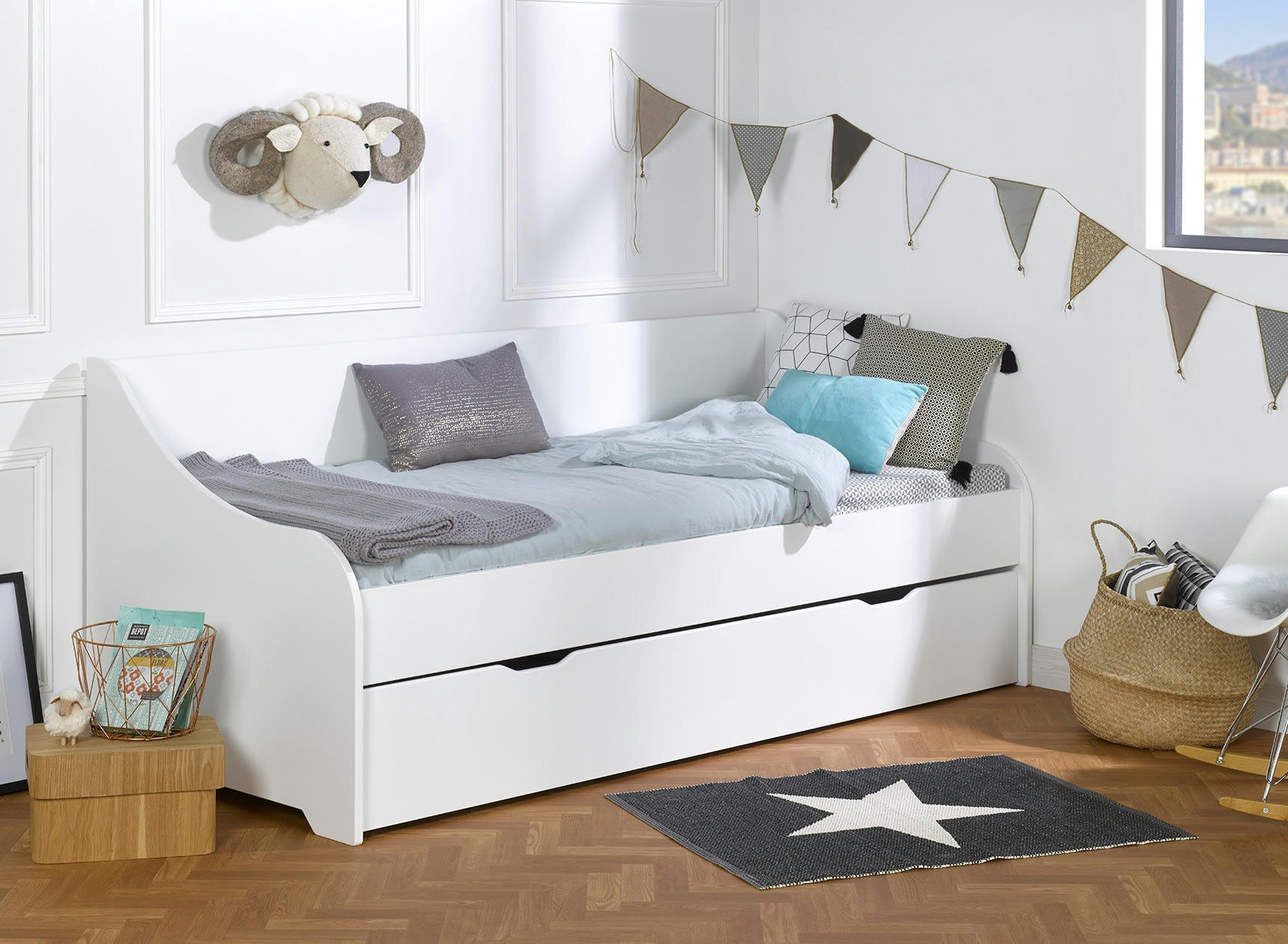 BERCY - Lit gigogne banquette 80x200 Blanc