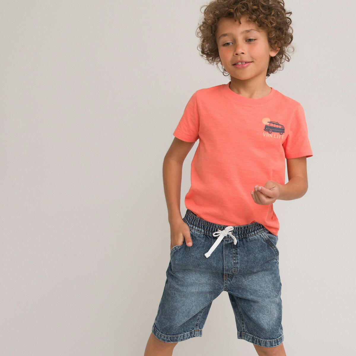 Bermuda en jean à taille élastiquée