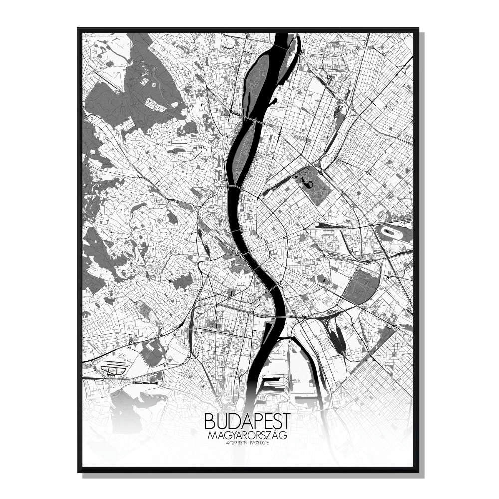 - Affiche Budapest Carte N&B 40x50