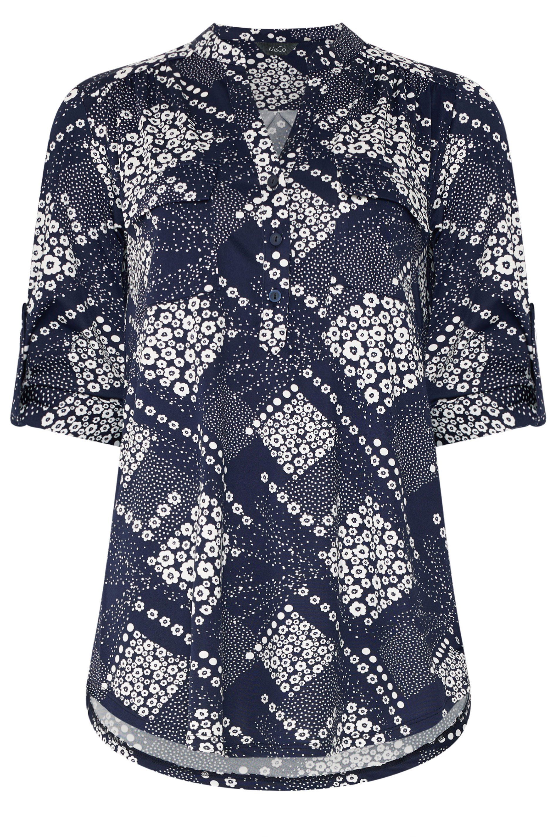 M&Co Ditsy Floral Print Half Placket Shirt