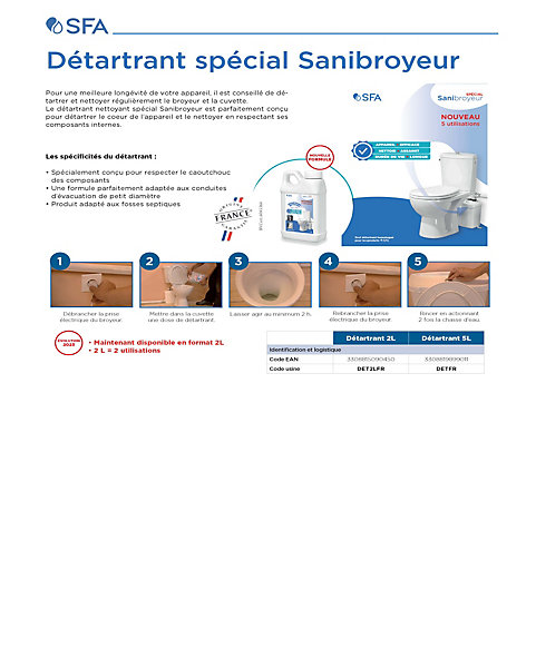Détartrant WC SFA spécial Sanibroyeur 5L