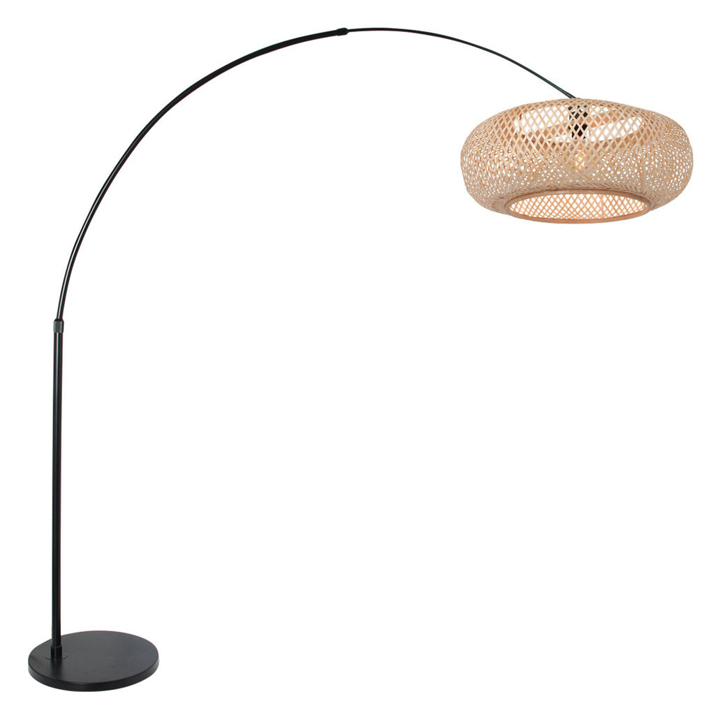 Steinhauer Booglamp Sparkled Light Zwart Kap Bamboe Bruin Ø 60cm
