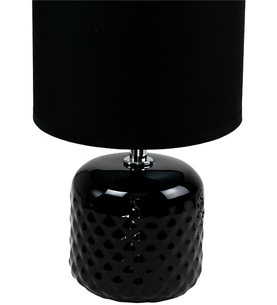 Lampe à poser pied ceramique abat jour coton noir deco ananas salon chambre