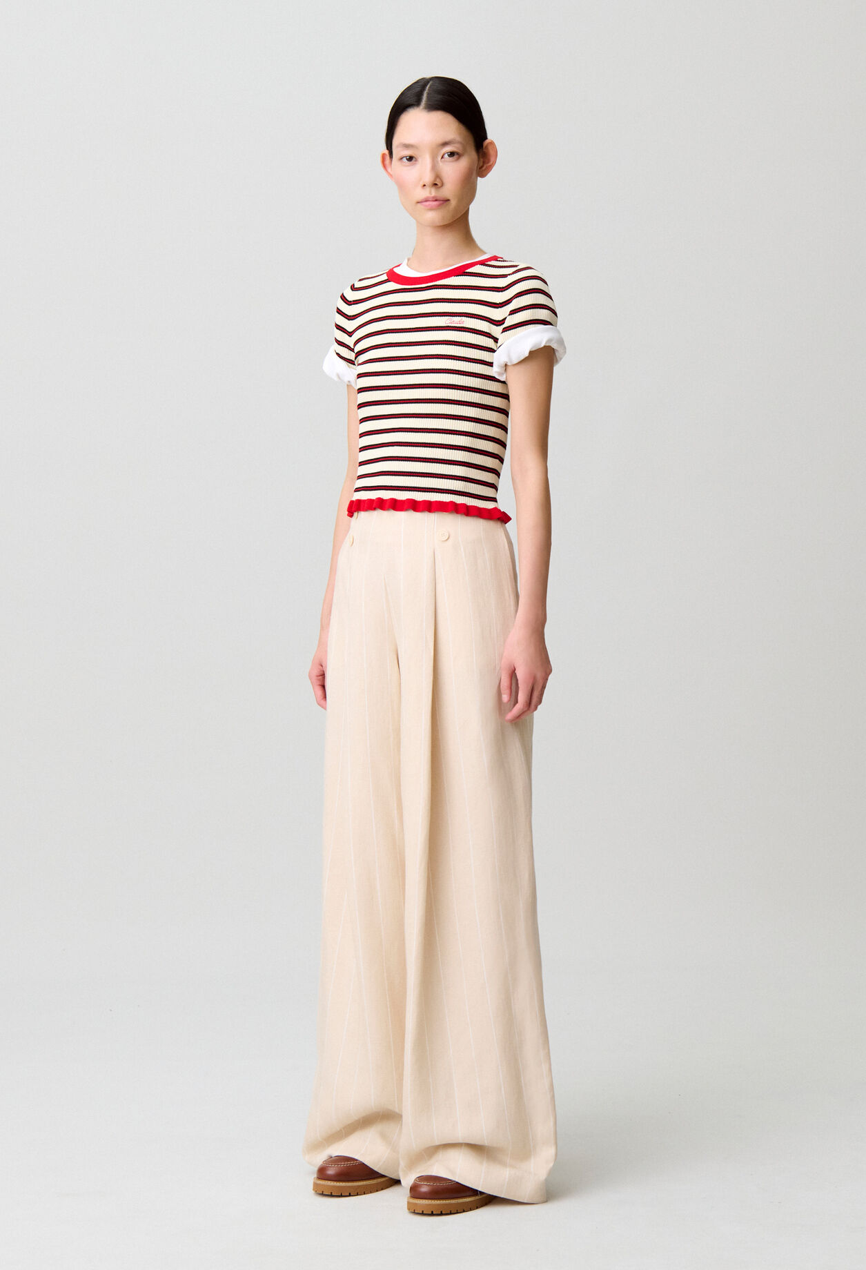 Pantalon tailleur large viscose lin