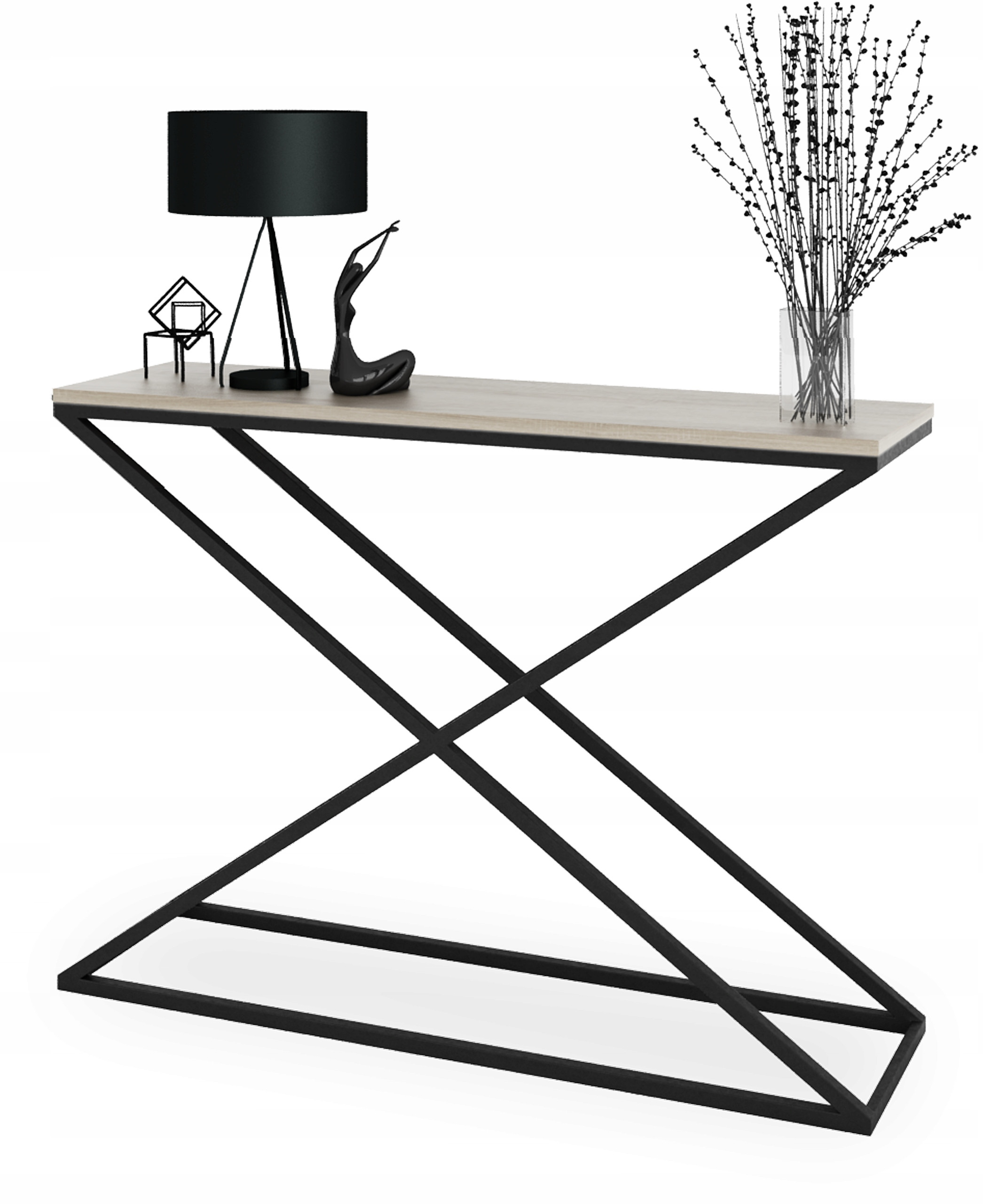 Loftowa Konsola X Przedpokój Metal 110x30x80 Czarna Dąb Sonoma