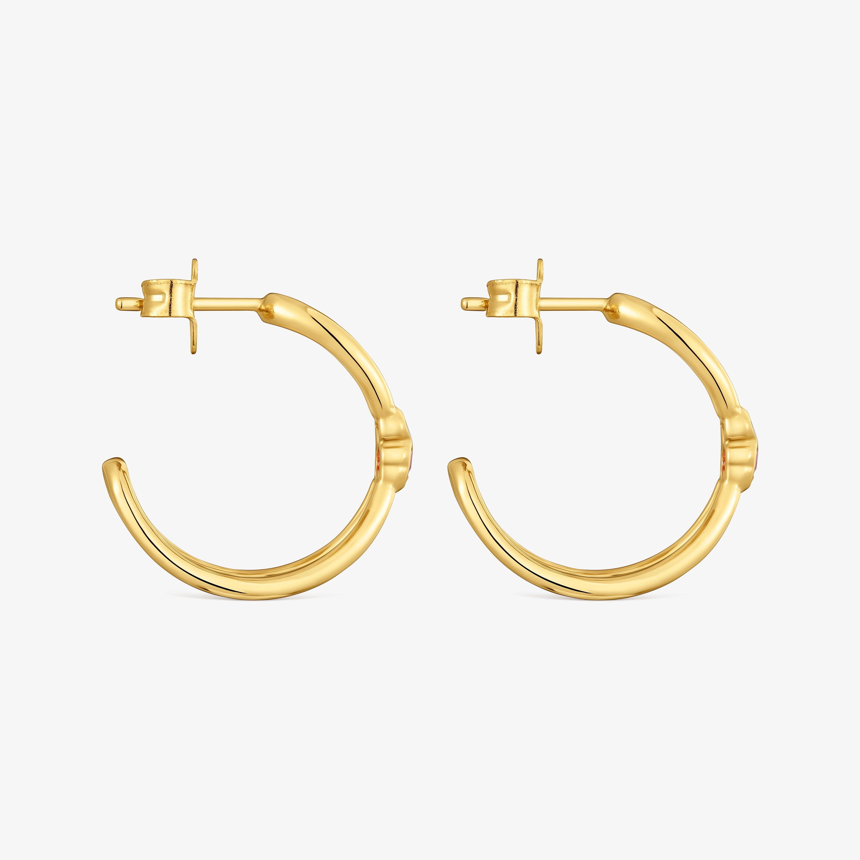 Pendientes aro con baño de oro 18 kt sobre plata y rubí creado en laboratorio Icon Color LGG