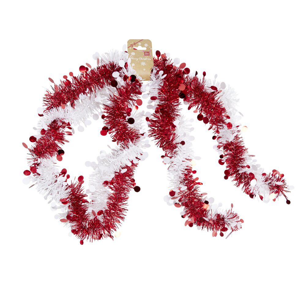 Guirlande de No&euml;l scintillante rouge et blanc Ø10xL200cm