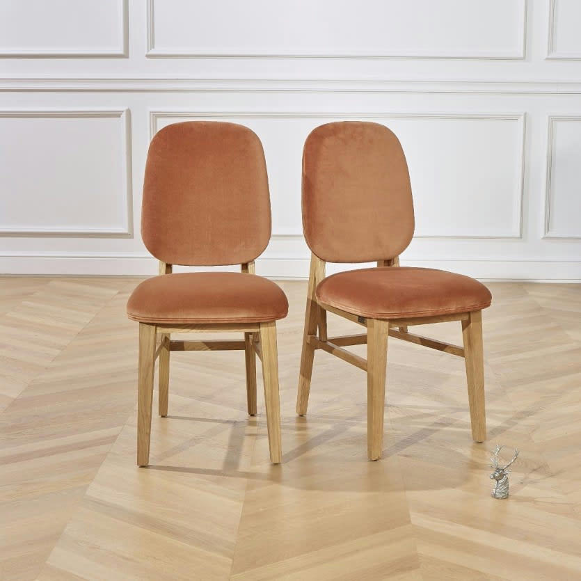 LUCETTE - Lot de 2 chaises en chêne massif et velours