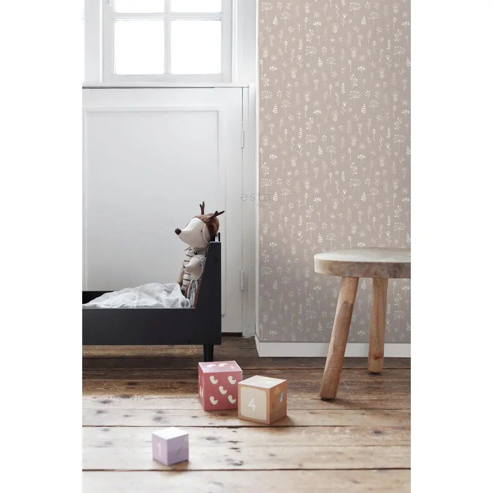 ESTAhome behang bloemmotief oudroze en wit - 53 cm x 10.05 m