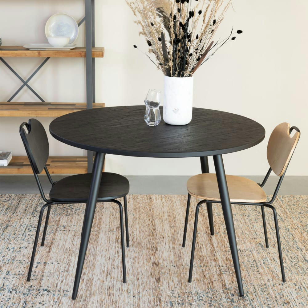 ASPEN - Lot de 2 chaises en bois et métal noir