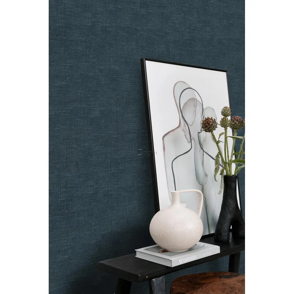 Origin Wallcoverings behang linnenstructuur donkerblauw - 53 cm x 10.05 m