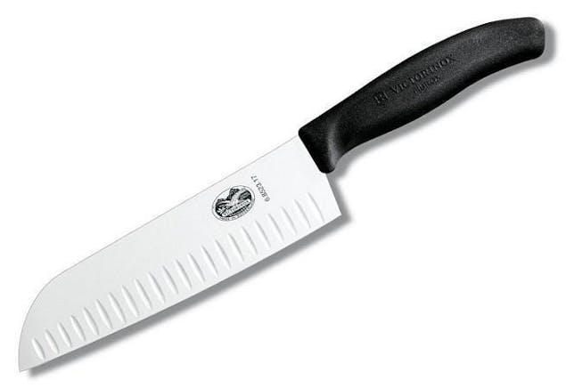 New Victorinox Fibrox Fluted Edge Wide Blade Santoku 17Cm Knife 6.8523.17 Black