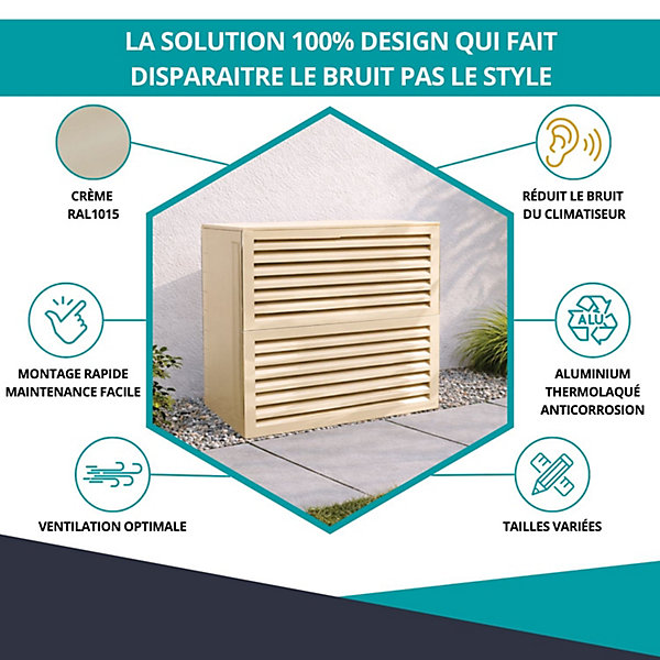 Cache climatiseur, acoustique ATOLE en Aluminium Thermolaqué - Taille 3 : H. 130 x L. 135 x P. 85 cm - Crème