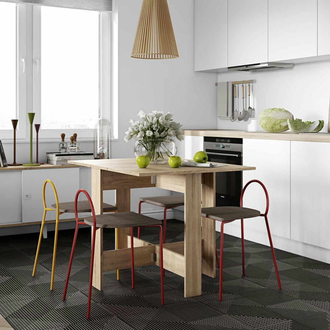 PAPILLON - Table effet bois chêne naturel