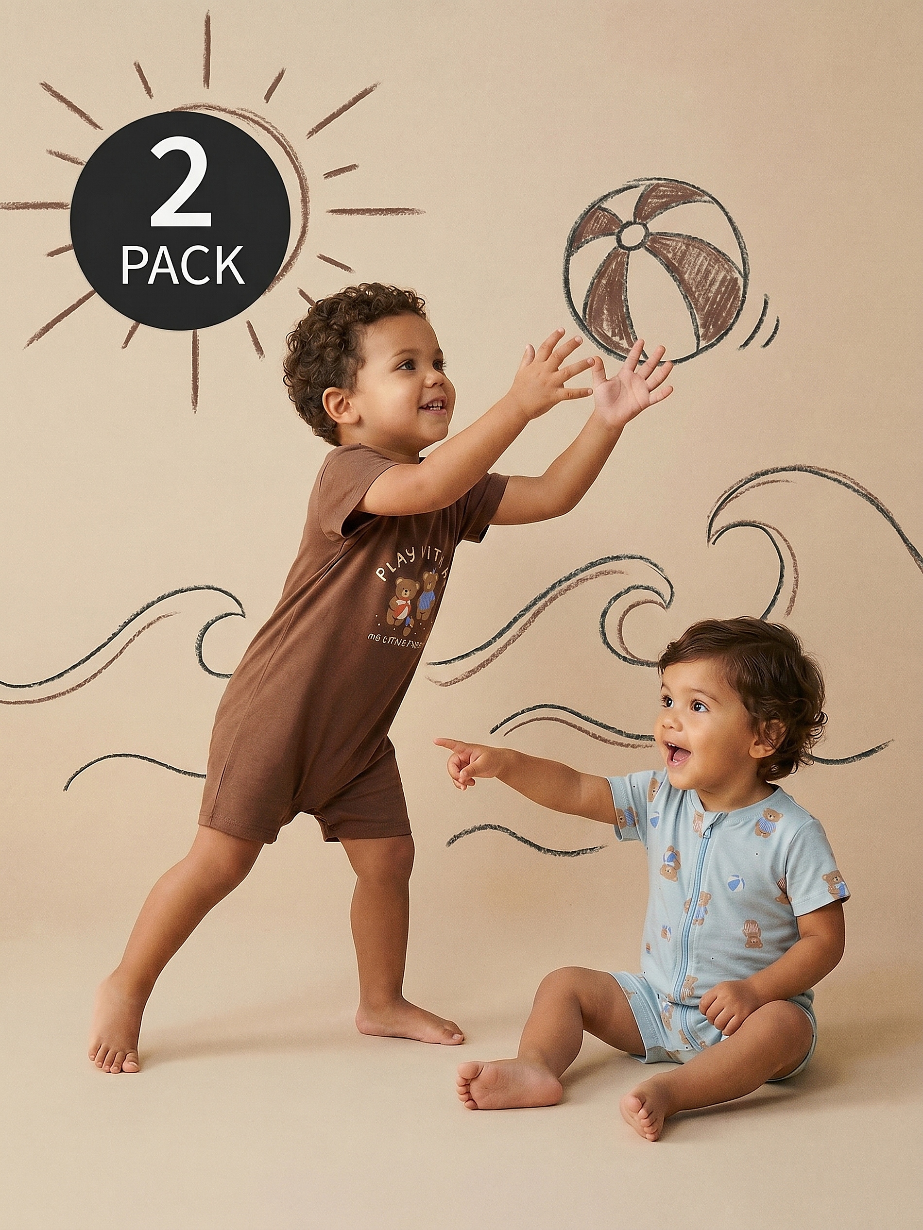 Bawełniane rampersy z nadrukiem misia 2 pack