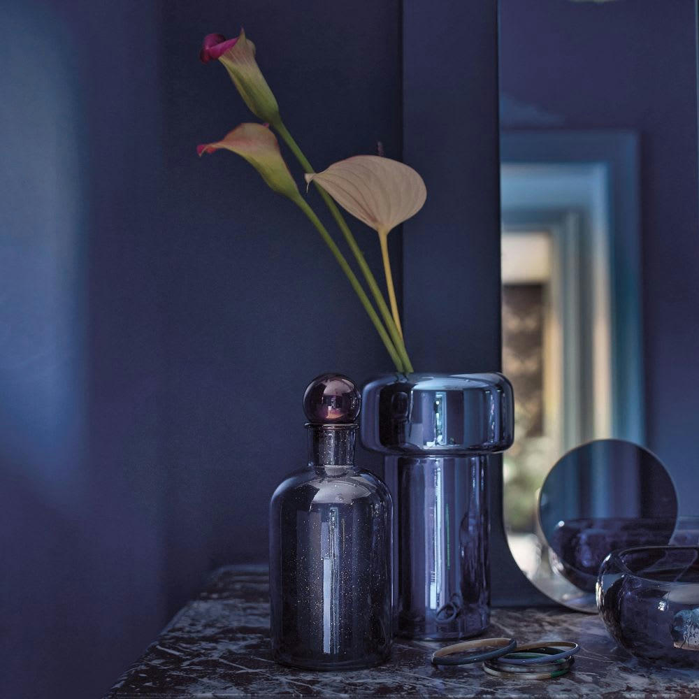 ESTELA - Flacon décoratif en verre recyclé violet à paillettes dorées et bouchon rose