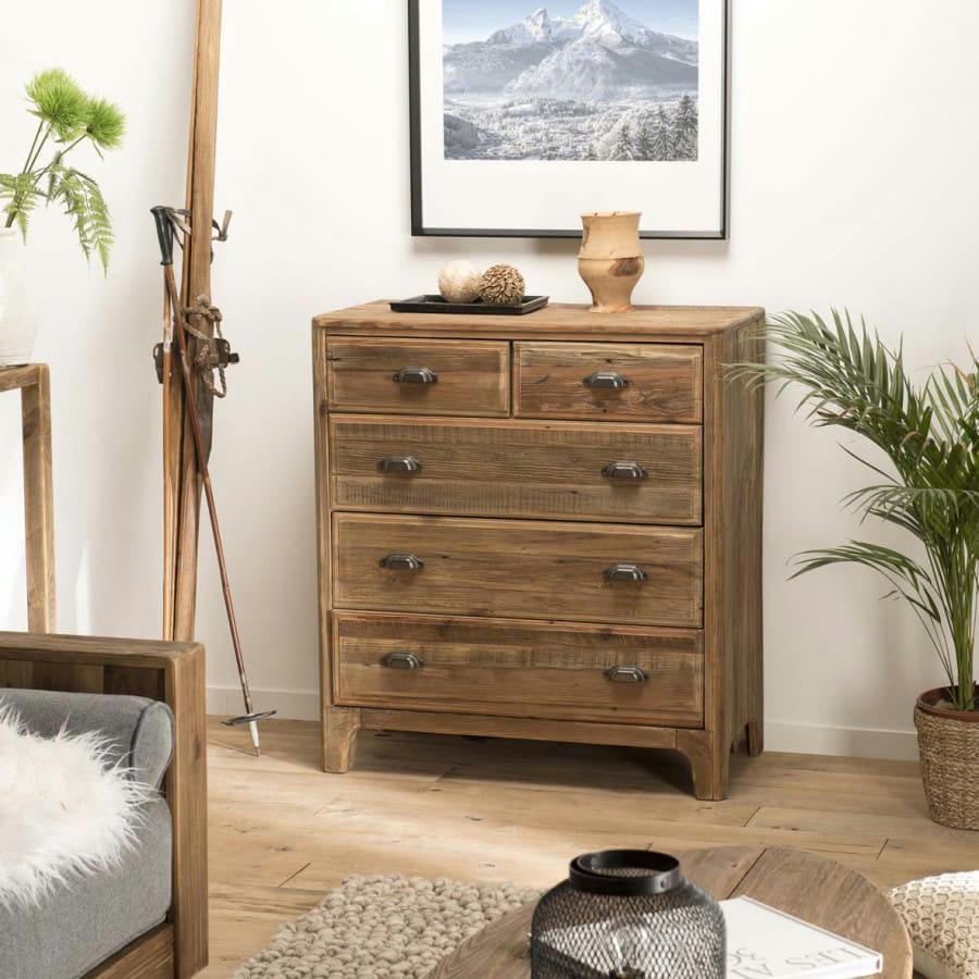 ANDRIAN - Meuble chiffonnier 5 tiroirs en pin recyclé