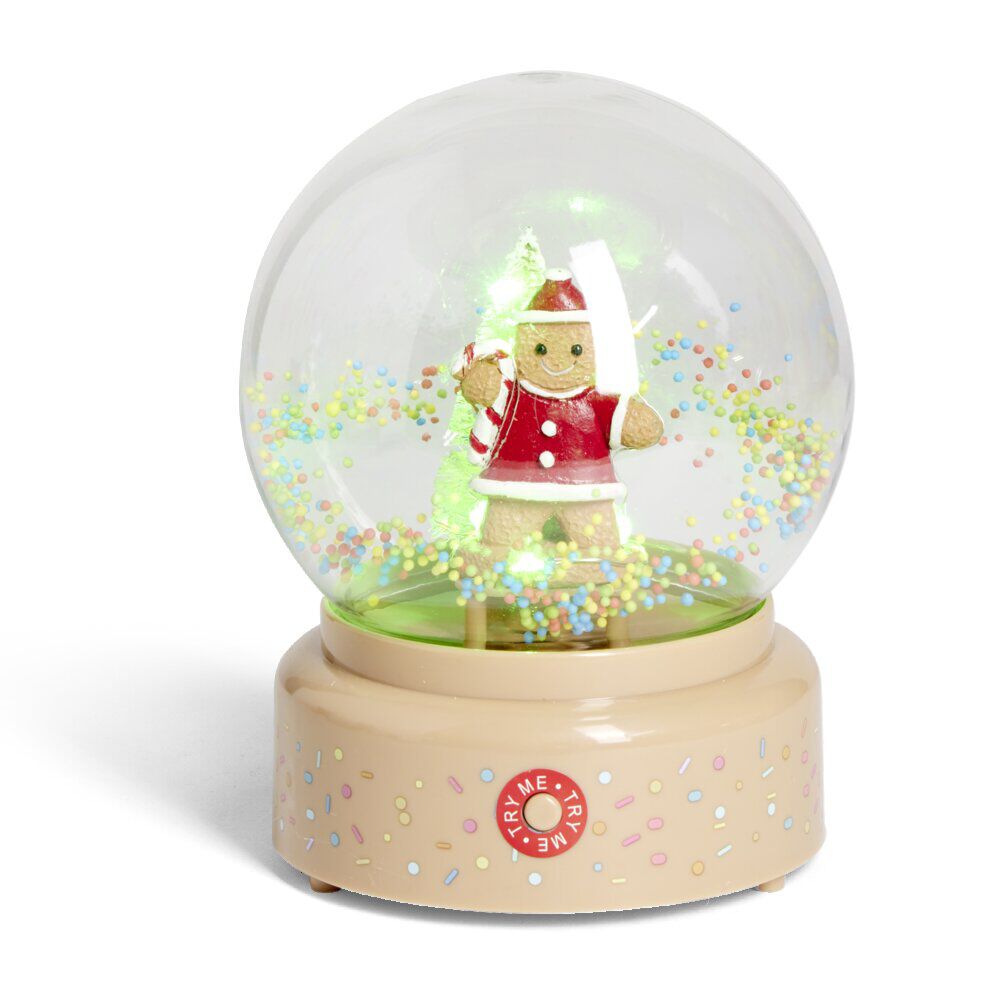 Boule à neige lumineuse animée musicale bonhomme pain d'épices - 2 modèles