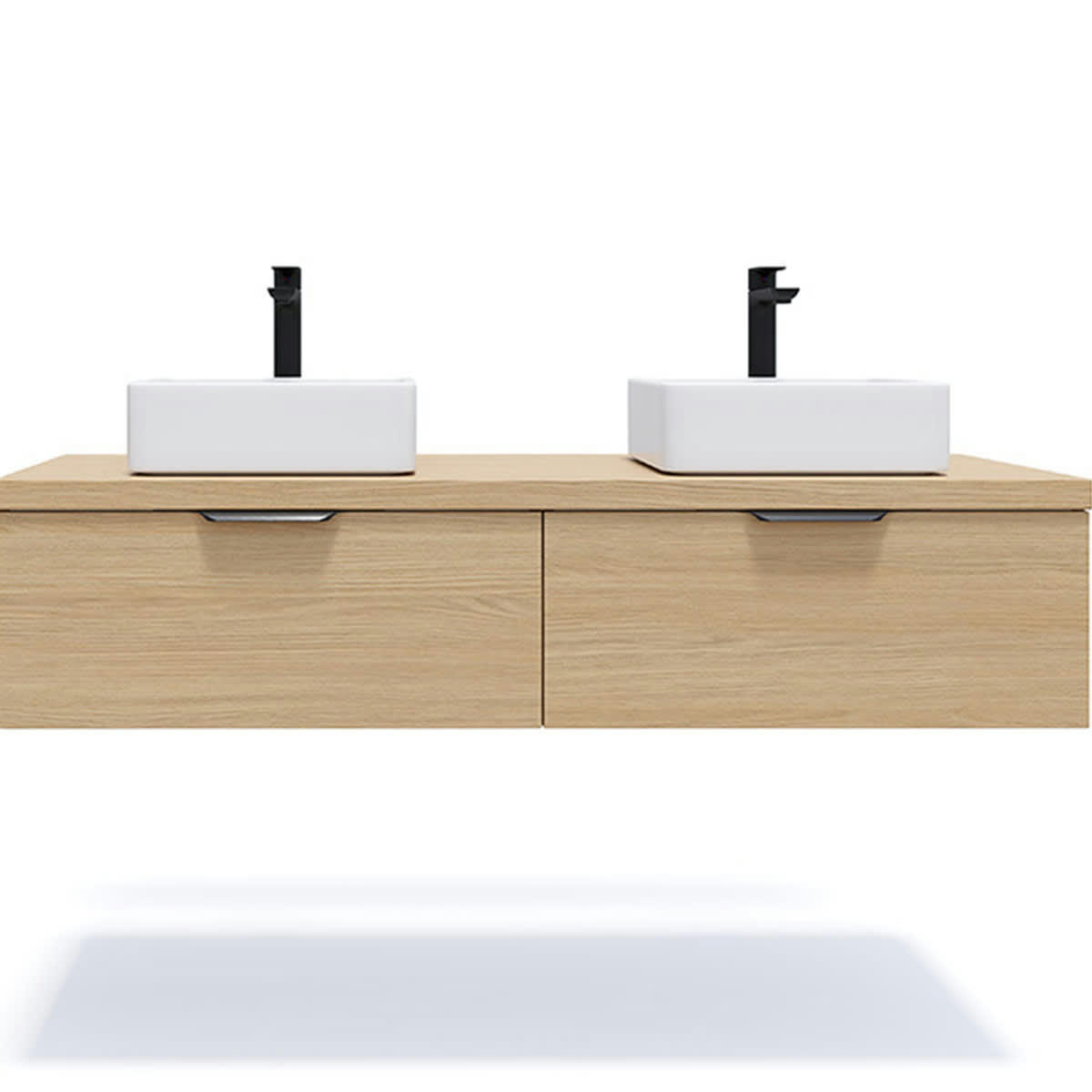 SOHO - Meuble salle de bain 2 vasques posées 140cm 2 tiroirs Chêne