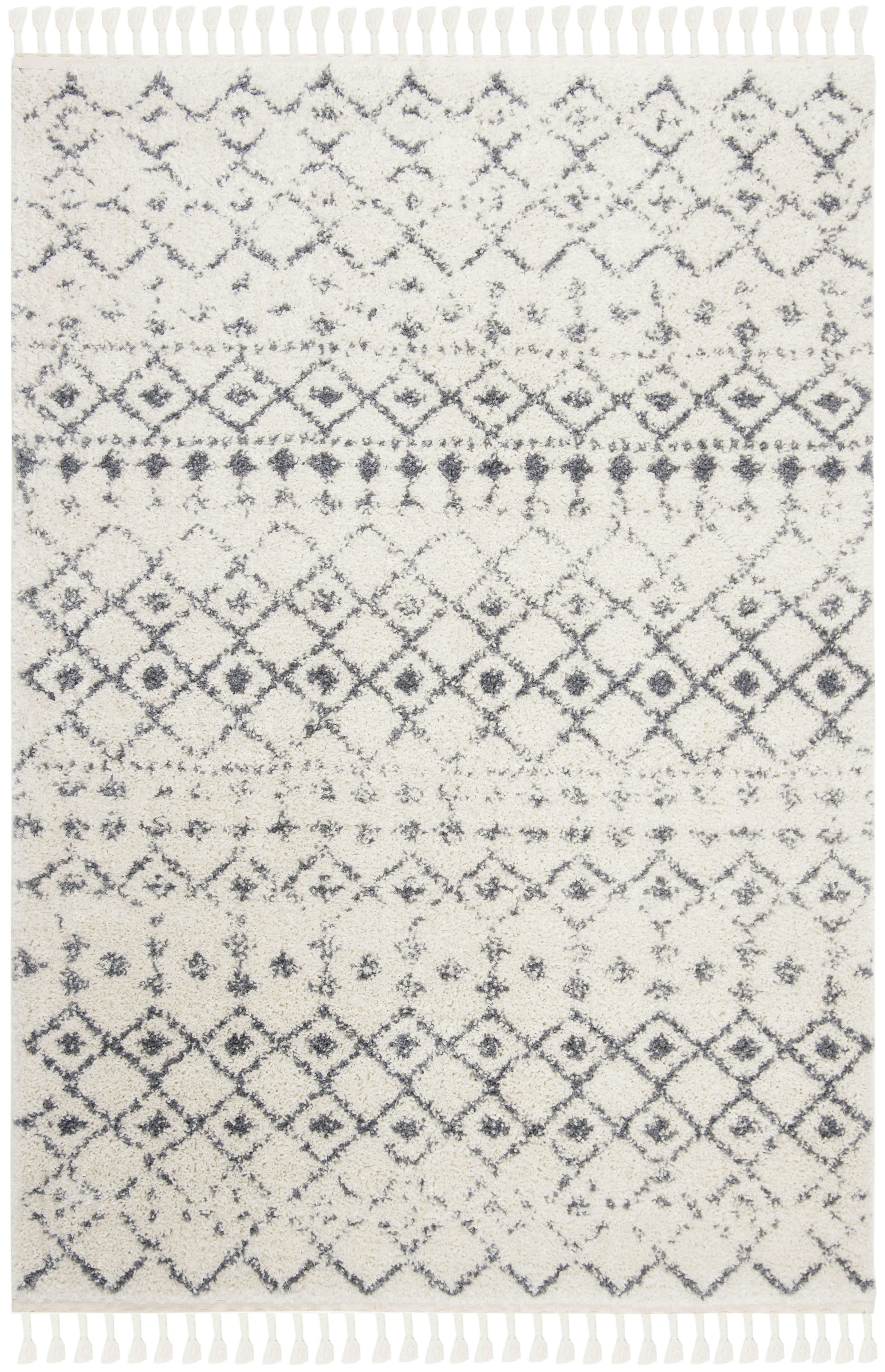 BERBER FRINGE SHAG - Tapis de salon interieur en crème & gris fonce, 160 x 229 cm