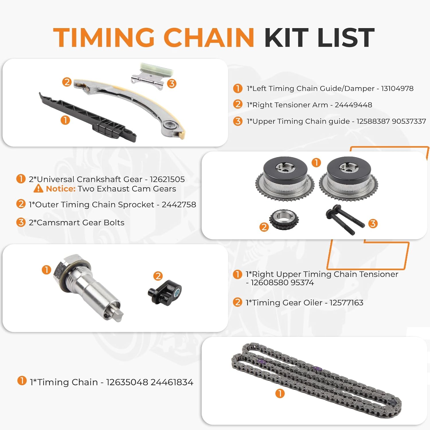 Autoexact Engine Timing Chain Kit w/VVT Sprocket & Tensioner Compatible with 4Cyl 2.4L Ecotec 2006-2017 Buick Chevy GMC Pontiac Saturn - Equinox Malibu Terrain HHR Verano Cobalt G6 Captiva 12588387