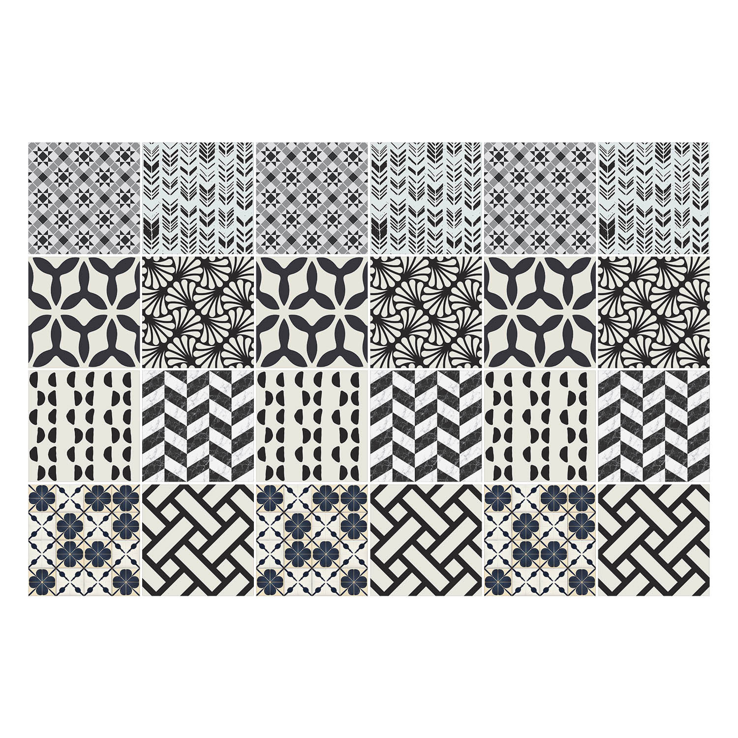Naklejki na kafelki 10x10 cm Graficzne motywy geometryczne 24 szt.