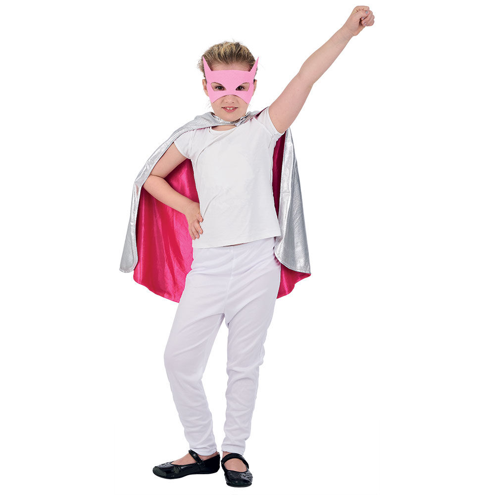 Déguisement fille super héro cape et masque rose