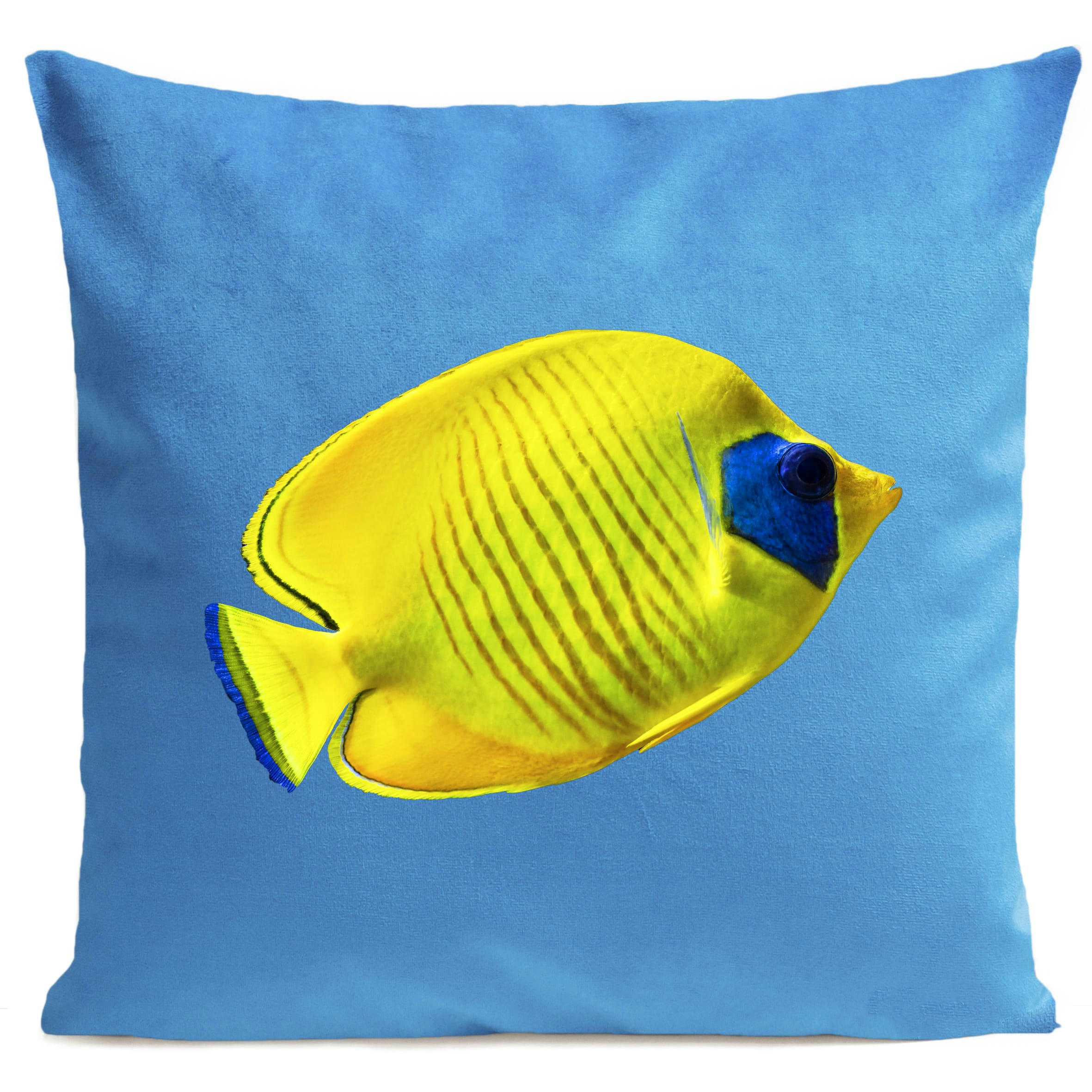 - Coussin poisson bord de mer suédine bleu 40x40cm