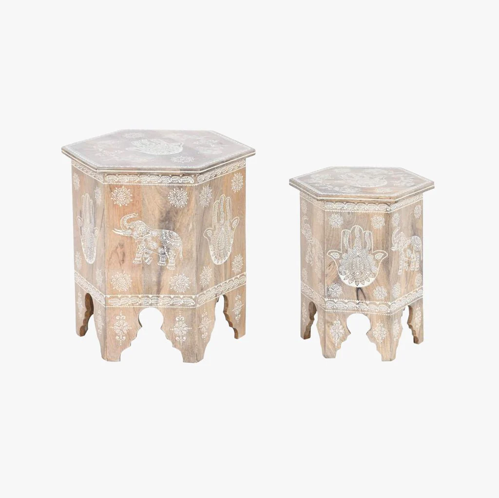 Conjunto de Mesas de Apoio Oriental Madeira Maciça JASMIN