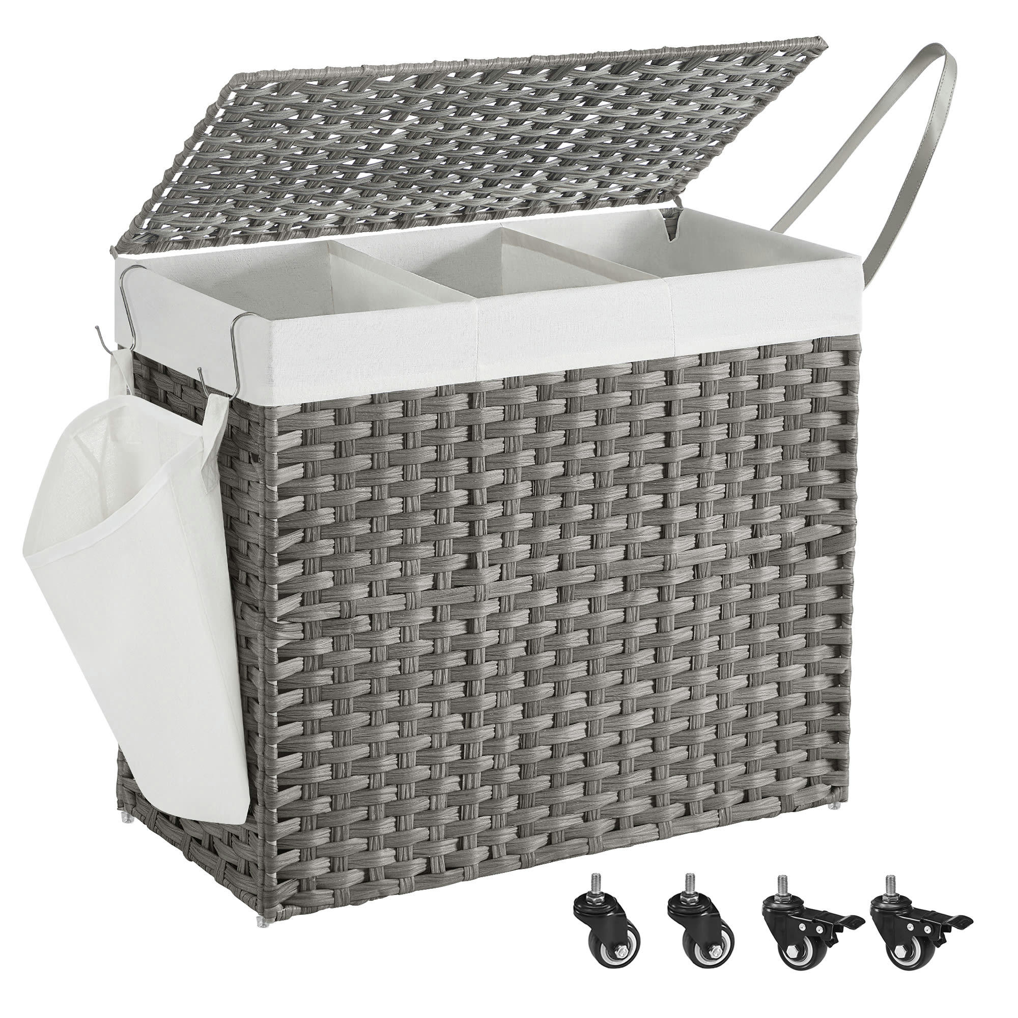 160L - Panier à linge avec roulettes 160L en plastique gris