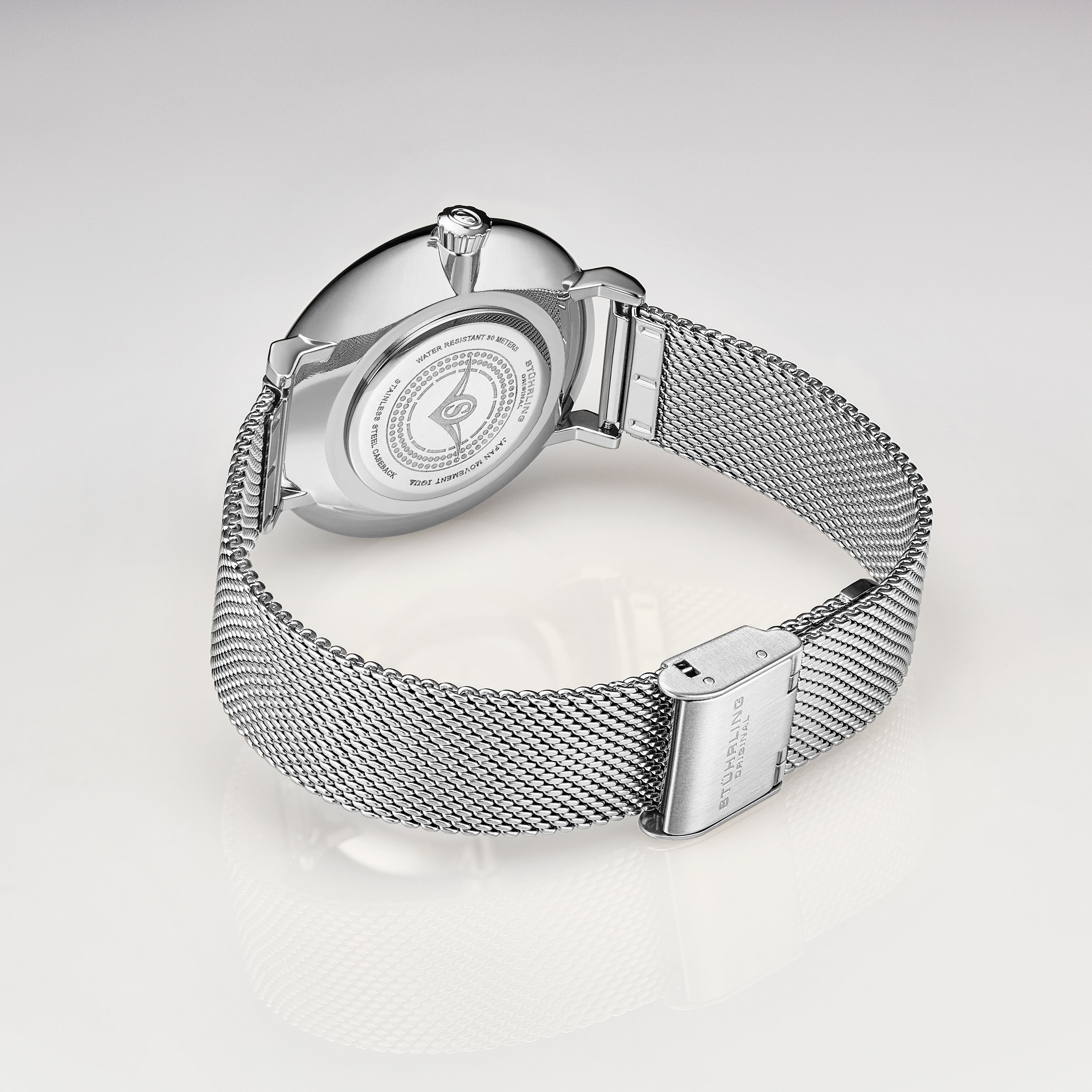 STÜHRLING Original Elegant Gem-Accented Quartz Watch with Stainless Steel Mesh Bracelet