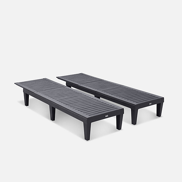Lot de 2 bains de soleil. PIA. transats multi positions. en plastique. noir