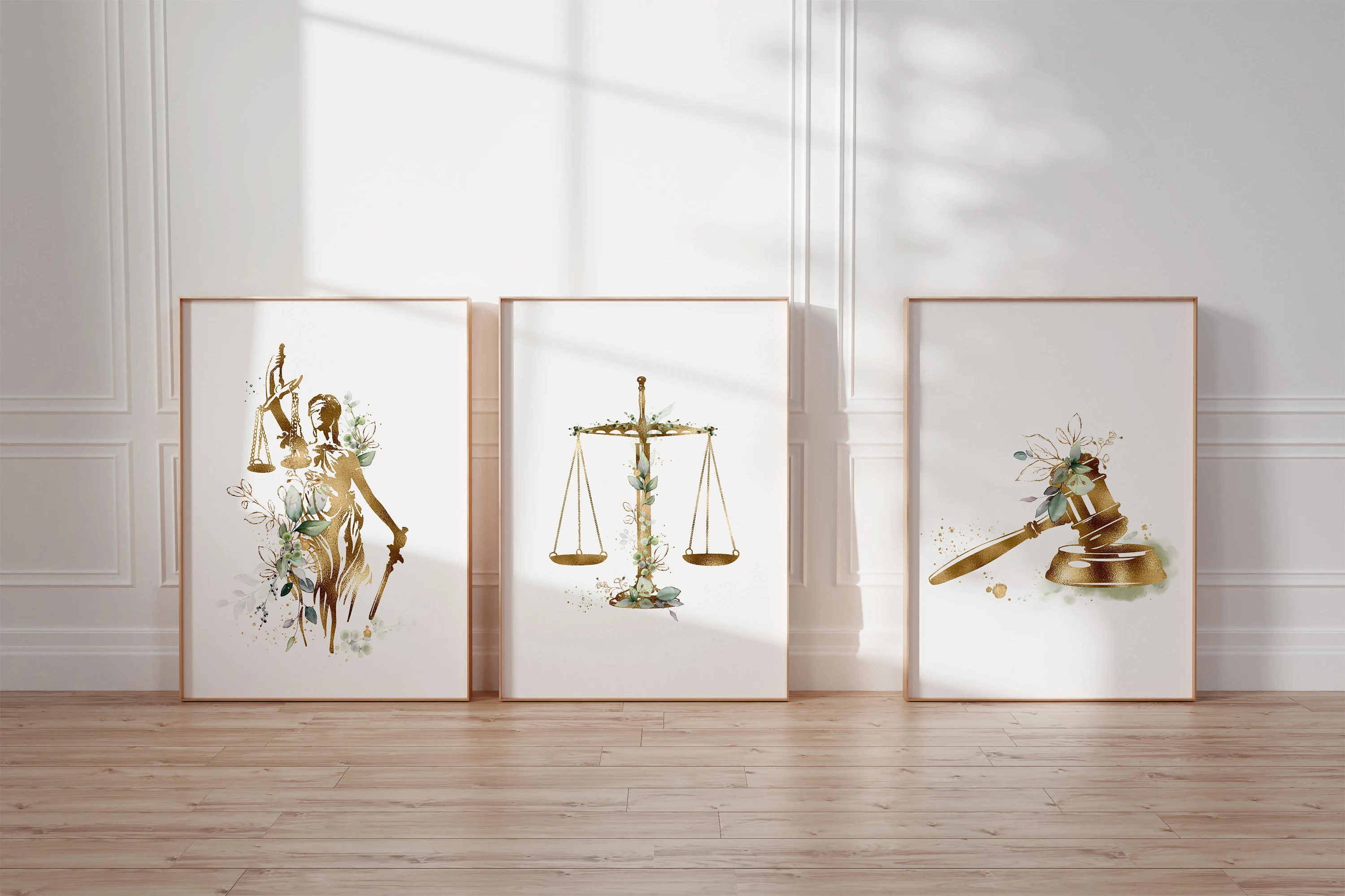Law Office Decor: Lady Justice, Gavel, Scales Art Print Set (Digital Download)