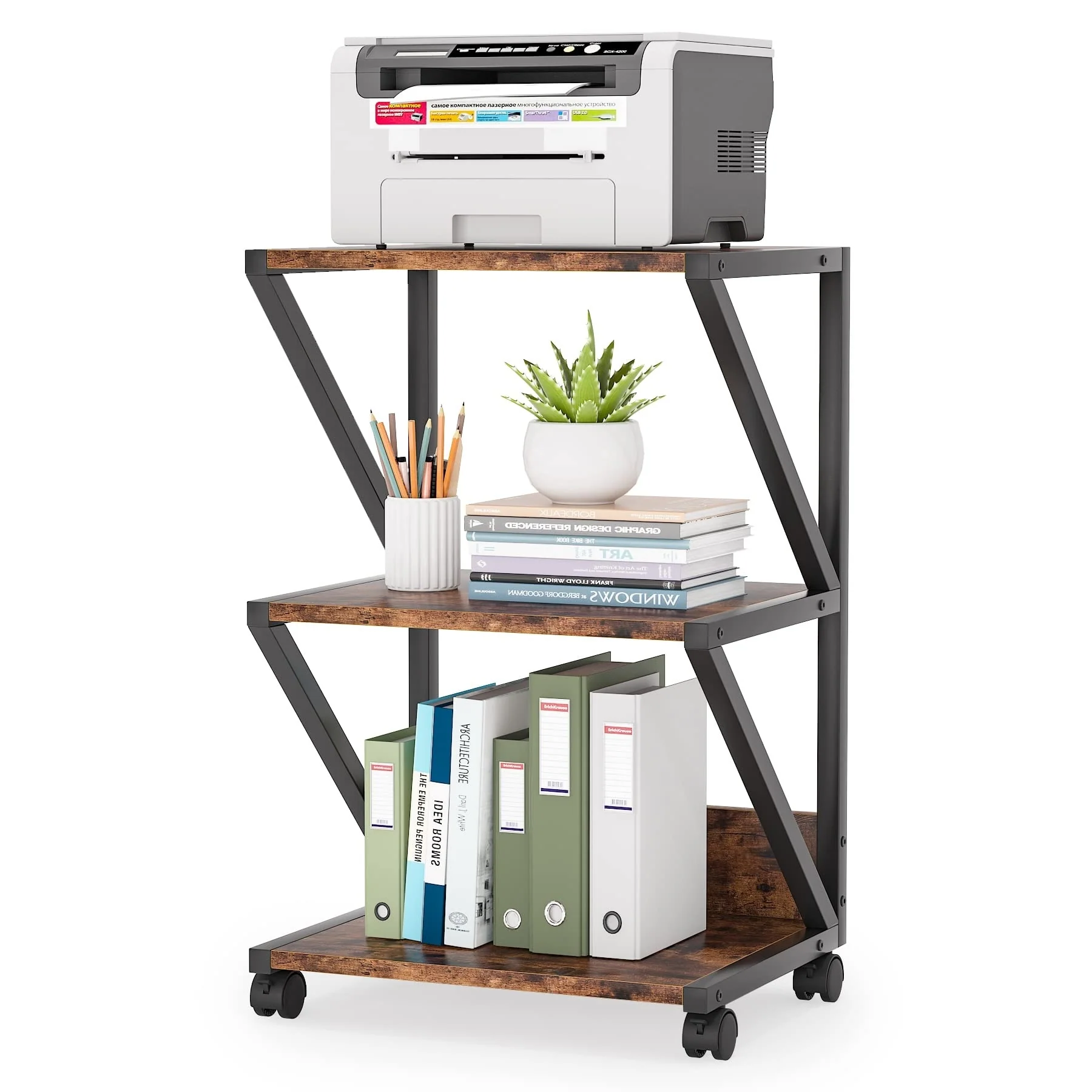 Printer Stand, 3-Tier Rolling Printer Cart Under Desk Storage