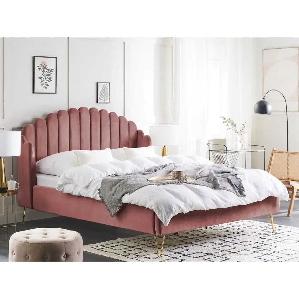 AMBILLOU - Tweepersoonsbed - Roze - 160 x 200 cm - Fluweel