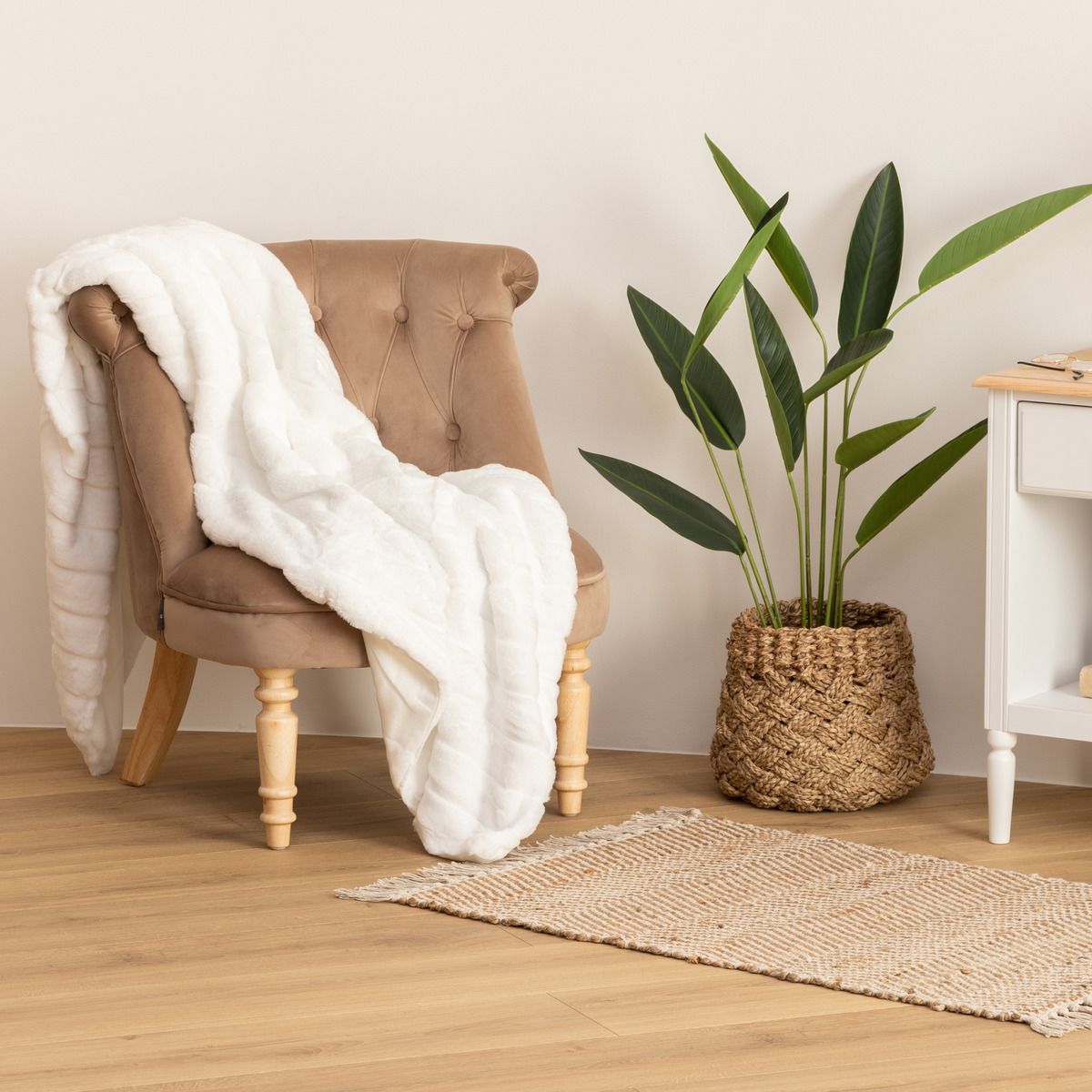 Faux fur plaid "Manoir" White, 120x160 cm