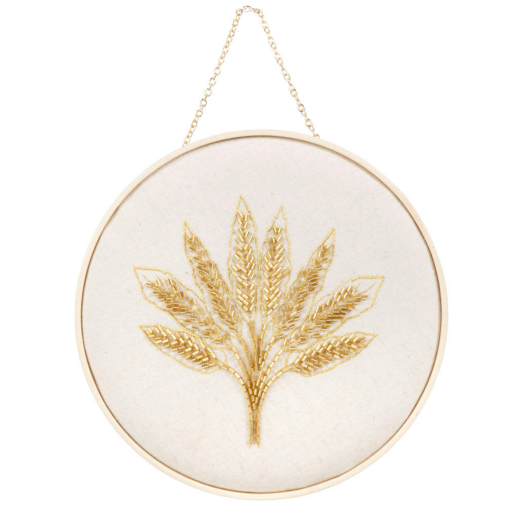NEFARI - Déco murale broderie palmier beige et doré D23
