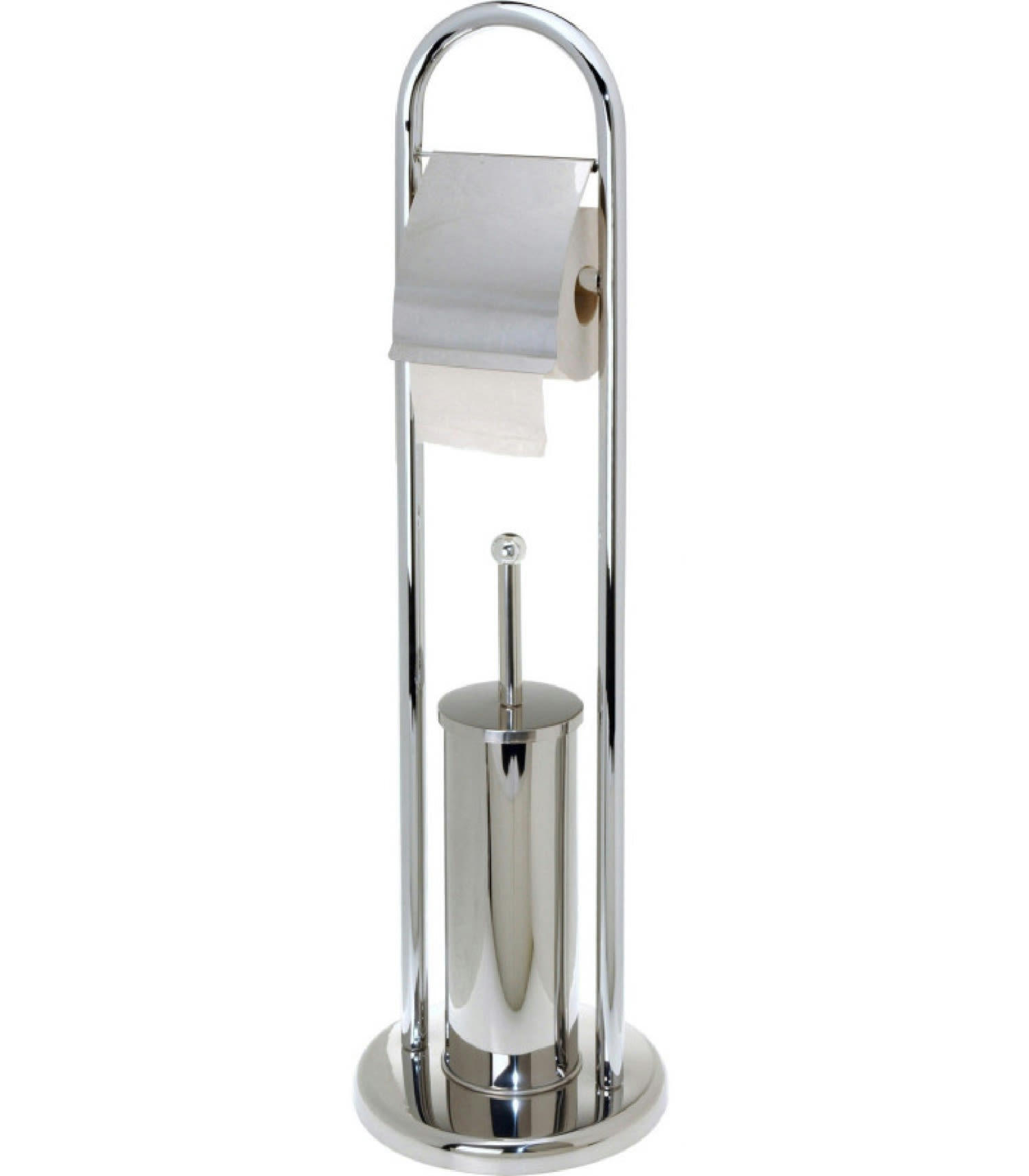 CHROME - Dérouleur papier WC + brosse WC sur pied métal chromé