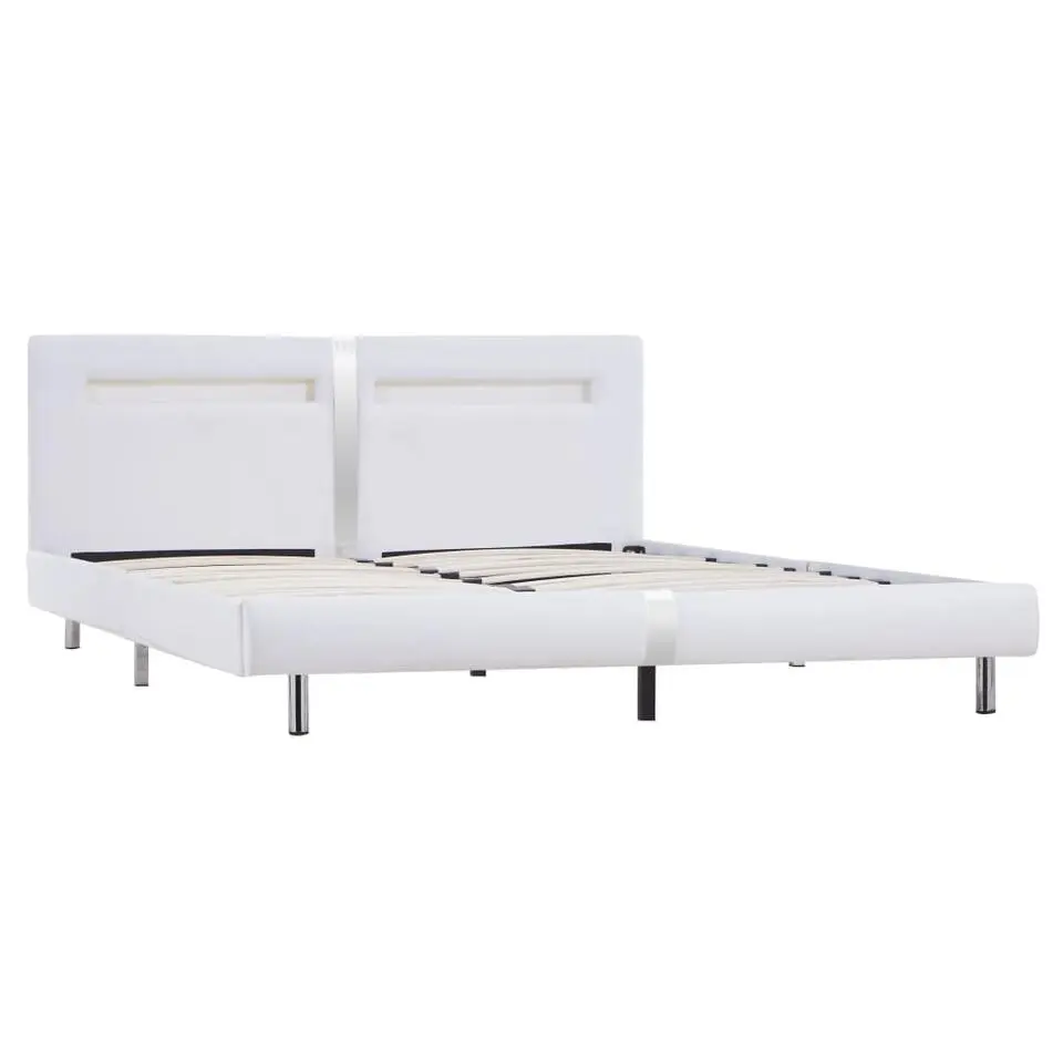 vidaXL - Tweepersoonbed met LED - Wit - Kunstleer - 180x200 cm